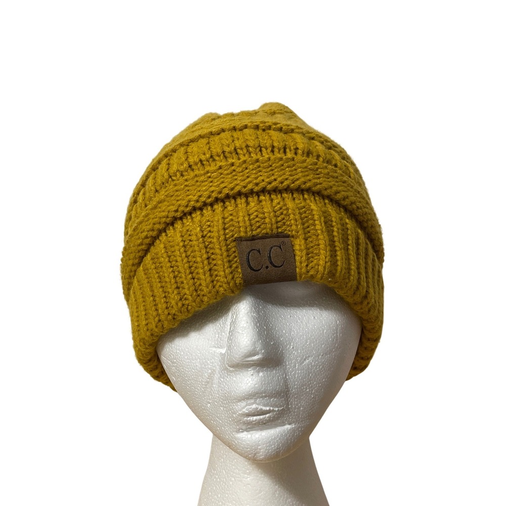 CC Exclusives Mustard Yellow Chunky Knit Beanie Hat Casual Acrylic